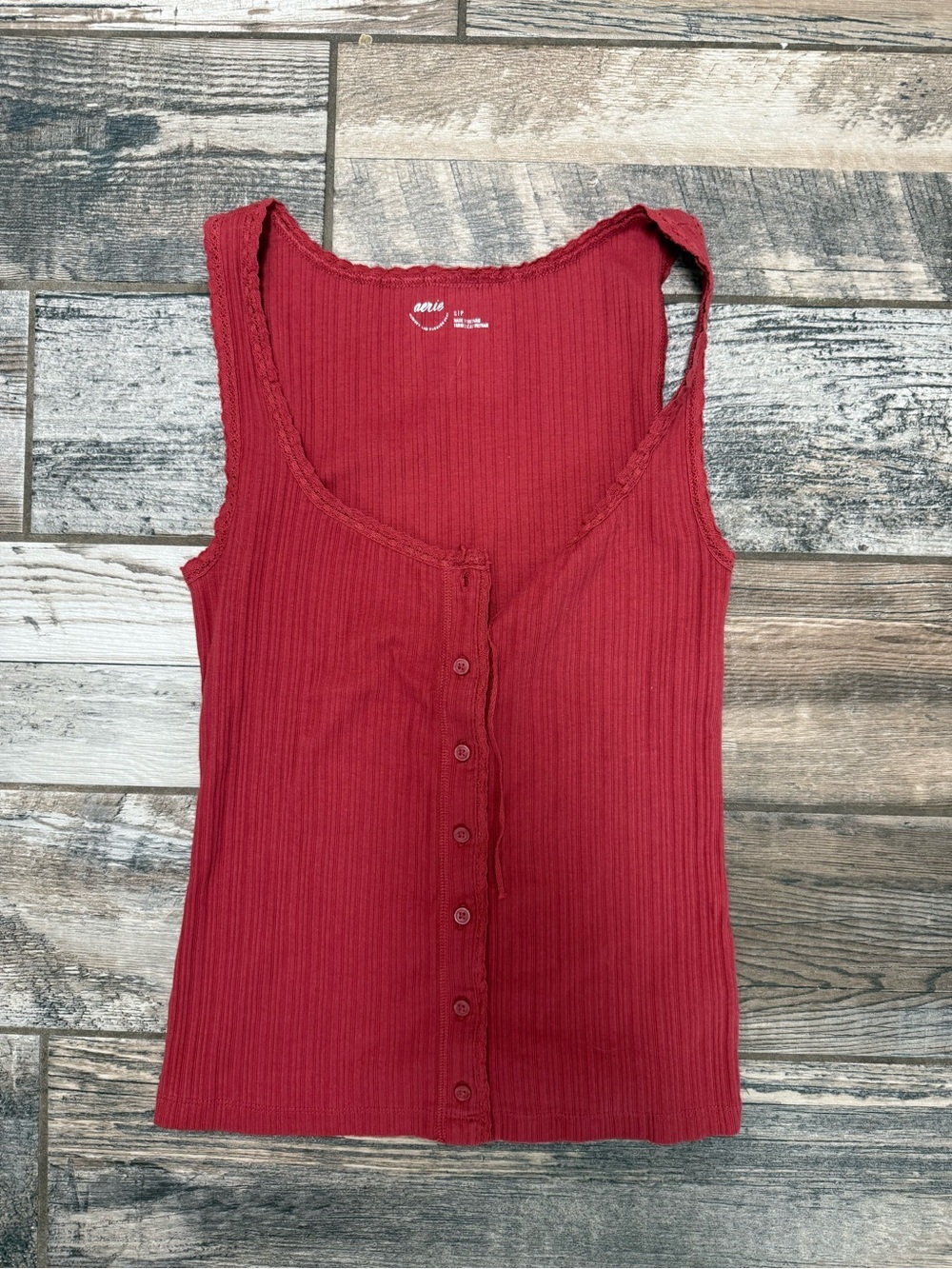 aerie Ribbed Button-Front Tank Top - Red